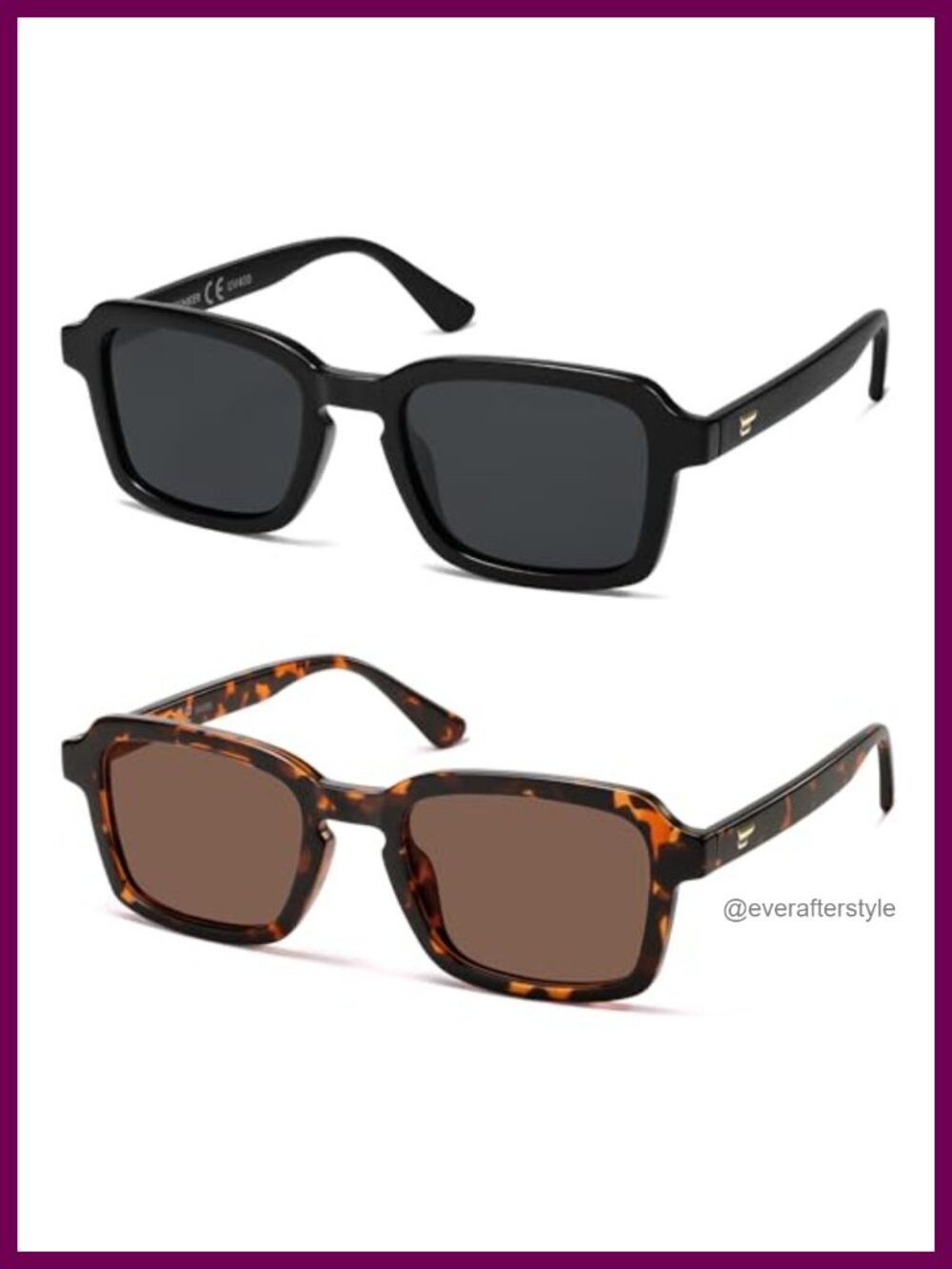 Polarized Retro Square Sunglasses UV400 Protection Plastic Frame